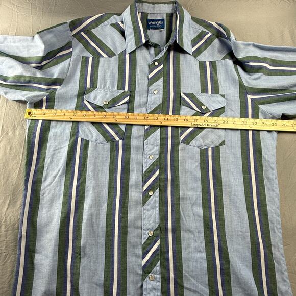 Vintage Wrangler Western Pearl Snap Shirt Mens XLT Tall Vertical Striped Green - Picture 5 of 14